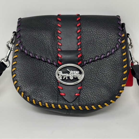 Coach Whipstitch Black Leather Georgie Saddle Bag Crossbody - Picture 3 of 16